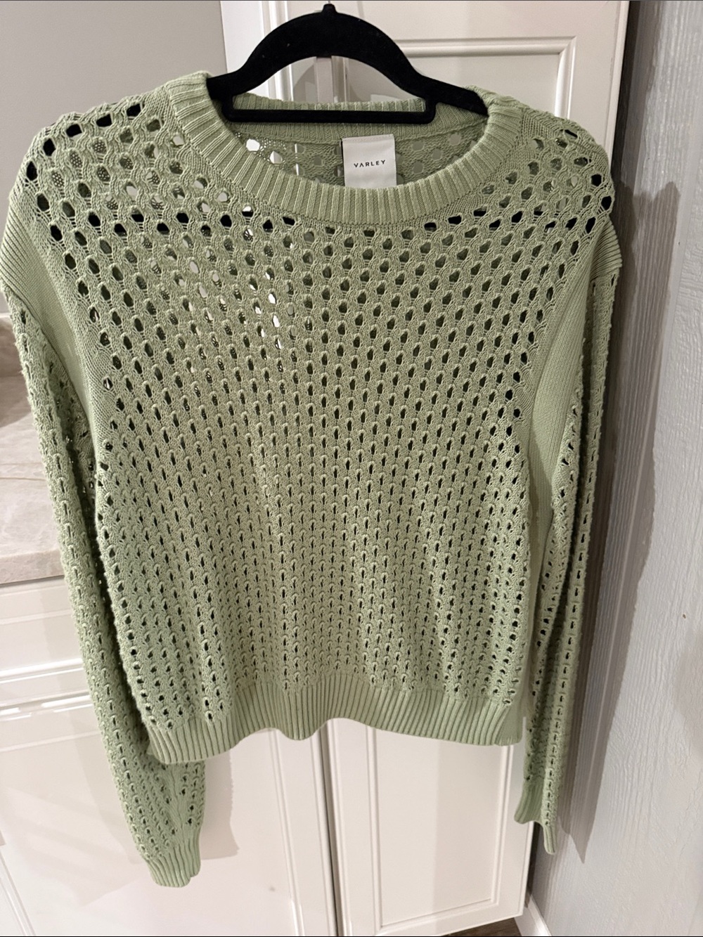 Varley Open-Weave Crewneck Sweater in Sage